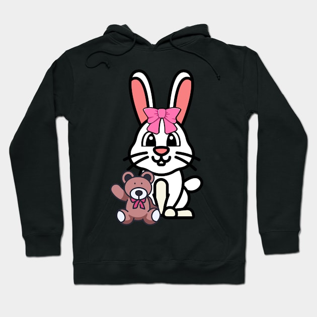 Funny Bunny is holding a teddy bear Hoodie by Pet Station